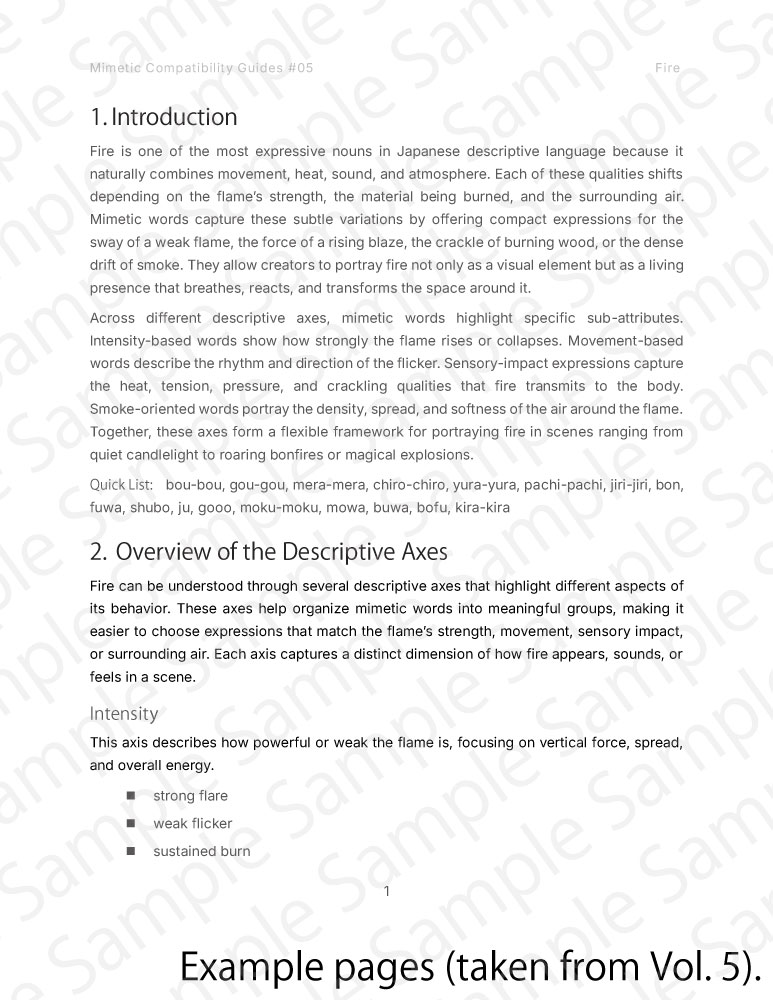 Sample pages from DeepDive Mimetic Compatibility Guides (using Vol. 5 as an example).